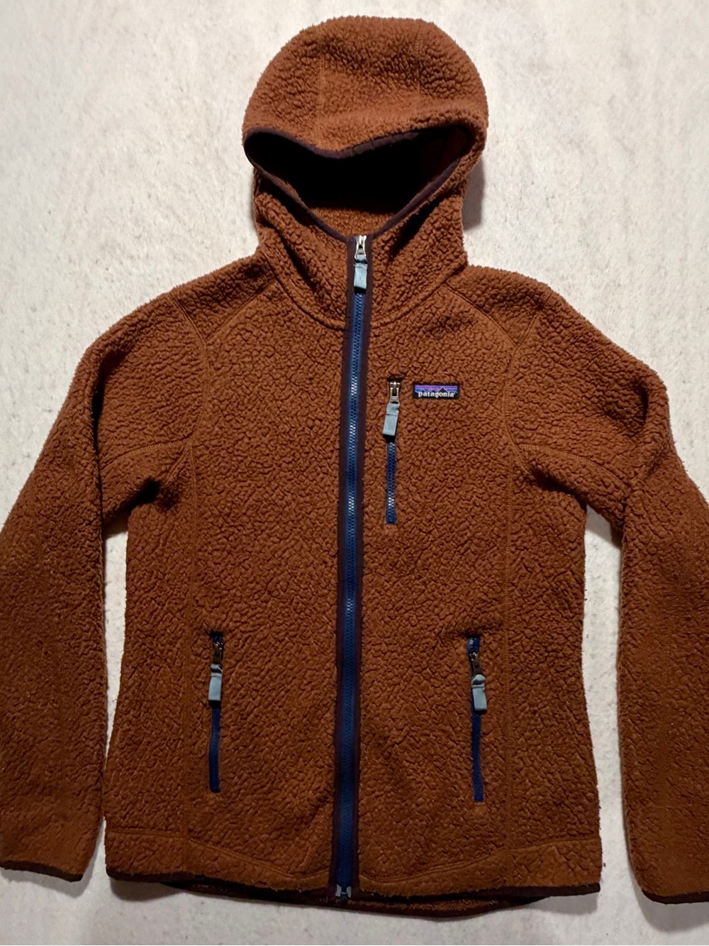 PATAGONIA RETRO PILE FLEECE ZIP HOODIE SMOLDERING BLUE POCKETS SIZE M